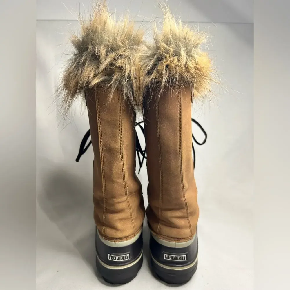 Esprit Edith Tan Faux Fur Lace-Up Winter Boots with Black Duck Sole